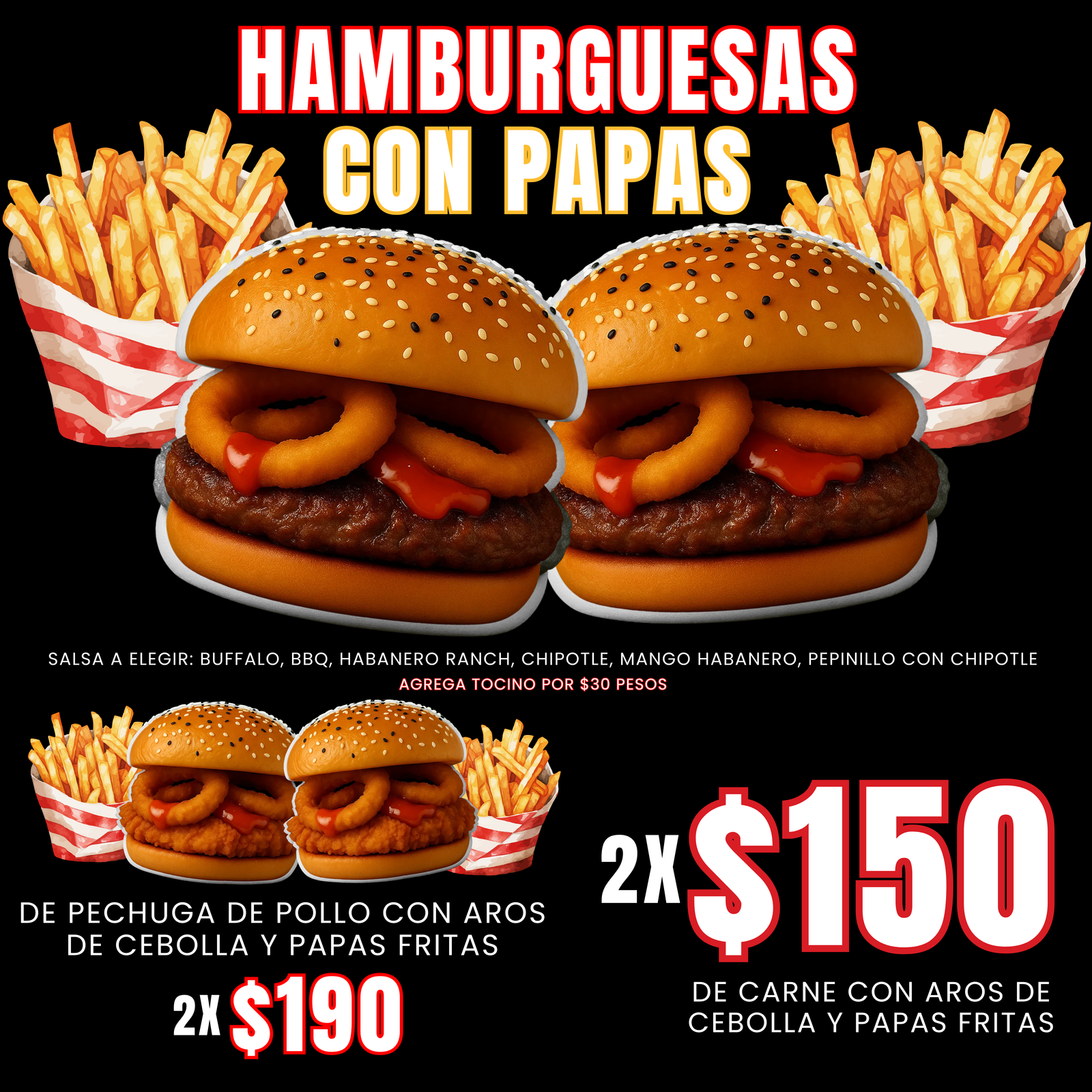 promo 2 hamburguesas con papas